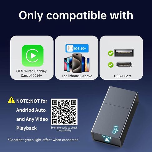 Mini Wireless Car Play Adapter لـ Apple iPhone - قم بتوصيل وتشغيل محولات زمنية منخفضة سلكية إلى Dongle اللاسلكية ، وتناسب السيارات من 2016 و IOS 10+ USB Type -A in Saudi Arabia