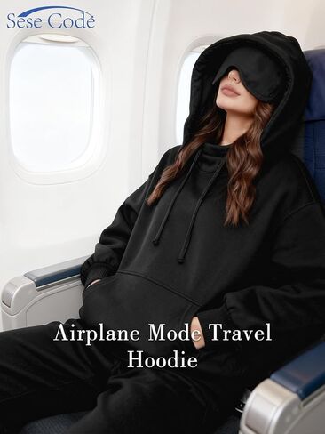 SeSe Code Unisex Oversized Hoodie with Eye Mask Travel Sweatshirt with Pocket Long Sleeve Pullover for Airplane & Daily Wear in Kuwait