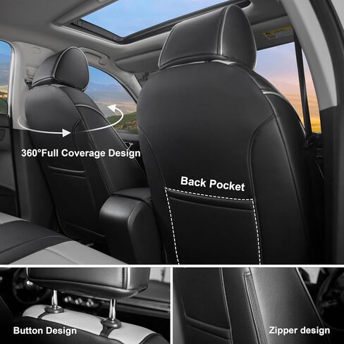 Custom Fit Civic Seat Covers for Honda Civic Sedan 2016 2017 2018 2019 2020 2021 EX,EX-L,EX-T,Touring,LX-P,Sport - 5-Seats Leather Full Set(Black/Gray) in Saudi Arabia