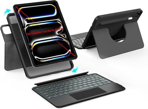 حالة لوحة المفاتيح المغناطيسية القابلة للفصل القابلة للدوار لـ iPad A16 11/10 ، مع لوحة تتبع أكبر لللمس ، مصد مقاوم للصدمات ، صورة دعم ، حامل قلم رصاص مغناطيسي ، حماية كاملة ، 7 إضاءة خلفية in Kuwait
