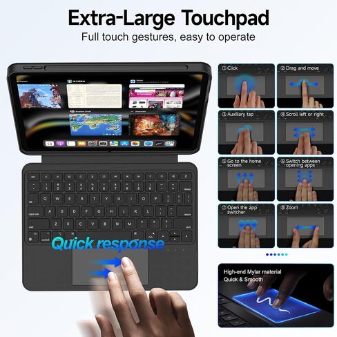حالة لوحة المفاتيح المغناطيسية القابلة للفصل القابلة للدوار لـ iPad A16 11/10 ، مع لوحة تتبع أكبر لللمس ، مصد مقاوم للصدمات ، صورة دعم ، حامل قلم رصاص مغناطيسي ، حماية كاملة ، 7 إضاءة خلفية in Kuwait