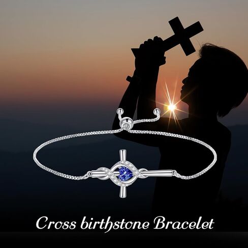 ONEFINITY Cross Bracelet for Women 925 Sterling Silver Cross Birthstone Pendant Bracelet Infinity Cross Religious Jewelry Gifts for Women in Saudi Arabia