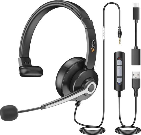 Wantek USB & 3.5mm Headset with Mic for PC/Laptop,Wired Headset with Noise-Cancelling Microphone & Audio Controls Perfect for Home Office Online Class Skype Zoom Call Center Webinar,All Day Comfort in Saudi Arabia
