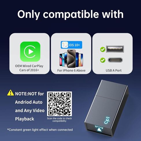 محول تشغيل السيارات اللاسلكي لـ Apple iPhone - قم بتوصيل وتشغيل عمليات تحويل زمنية منخفضة إلى Dongle Mini Wireless Carplay ، وتناسب السيارات من عام 2016 و IOS 10+ USB Type -A in Saudi Arabia