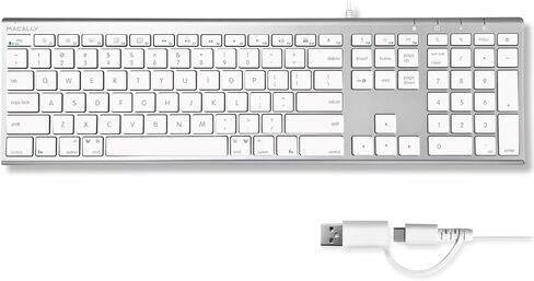 Macally USB C Keyboard (Upgraded) - Dual USB A + C Plug - Wired Keyboard for Mac - Ultra Slim, 20 Shortcuts, 110 Scissor Keys - for MacBook Pro/Air, Mac mini, iMac, iPad - Space Gray in Saudi Arabia