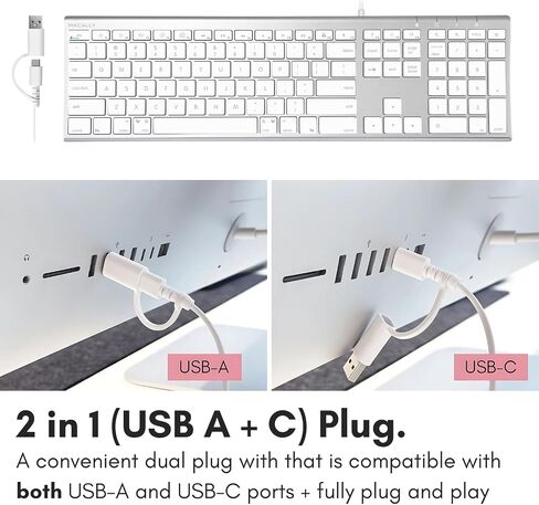 Macally USB C Keyboard (Upgraded) - Dual USB A + C Plug - Wired Keyboard for Mac - Ultra Slim, 20 Shortcuts, 110 Scissor Keys - for MacBook Pro/Air, Mac mini, iMac, iPad - Space Gray in Saudi Arabia