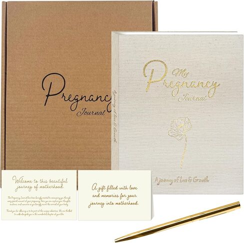 Pregnancy Journal 90 pages – Linen Memory Book with Gold Pen – Baby Memory Book, Pregnancy Planner & Maternity Keepsake for Expecting Moms – Sweet Gift for First-Time & Experienced Moms in Saudi Arabia