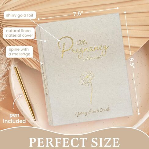 Pregnancy Journal 90 pages – Linen Memory Book with Gold Pen – Baby Memory Book, Pregnancy Planner & Maternity Keepsake for Expecting Moms – Sweet Gift for First-Time & Experienced Moms in Saudi Arabia