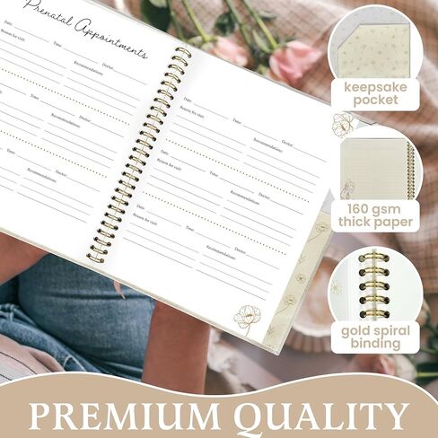 Pregnancy Journal 90 pages – Linen Memory Book with Gold Pen – Baby Memory Book, Pregnancy Planner & Maternity Keepsake for Expecting Moms – Sweet Gift for First-Time & Experienced Moms in Saudi Arabia