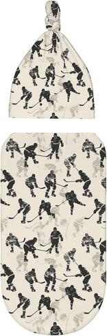 Watercolor Hockey Players Newborn Swaddle Blankets Hat Sets Soft Baby Receiving Blanket Swaddle Sack for Baby Shower Infant Boy Girl Gift in Saudi Arabia