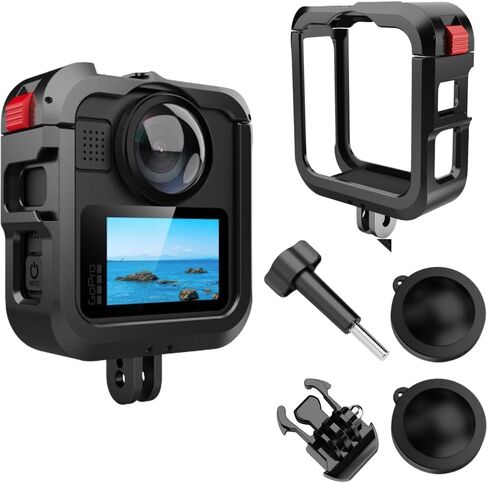 طقم قفص واقي لـ GoPro Max2، إطار واقٍ سريع التحرير مع غطاء حماية للعدسة، مع حامل حذاء بارد، يمكن توصيله بحامل ثلاثي القوائم، عصا سيلفي (مادة سبائك الألومنيوم) in Saudi Arabia