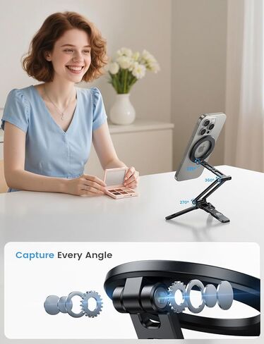 Lamicall for Magsafe Tripod Stand - [Ultra-Compact] Aluminium Magnetic Phone Tripod for iPhone 17/16 Pro Max Air, Flexible Cell Phone Bedstand Mount with 1/4" Screw, Arca & Hook Fits Travel Desk Black in Kuwait