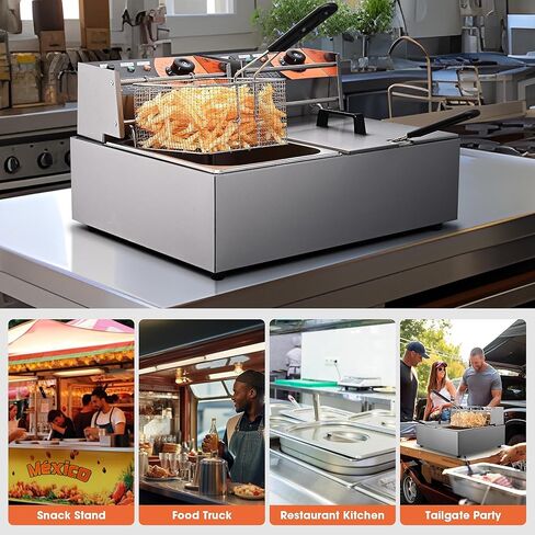 WeChef Commercial Electric Deep Fryer 12L 2500W Single Removable Basket Stainless Steel Electric Countertop Fryer for Commercial Use Snack Stand Food Truck in Kuwait