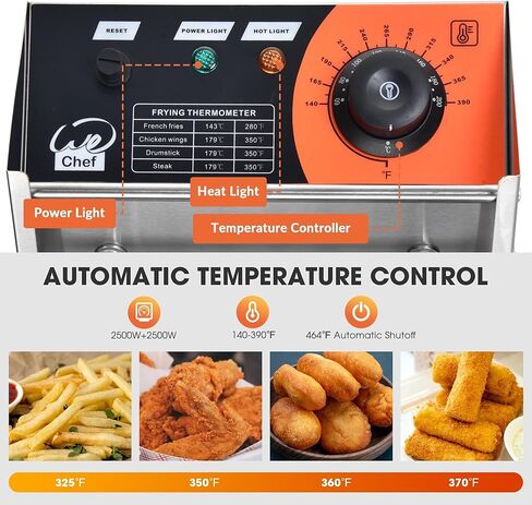 WeChef Commercial Electric Deep Fryer 12L 2500W Single Removable Basket Stainless Steel Electric Countertop Fryer for Commercial Use Snack Stand Food Truck in Kuwait