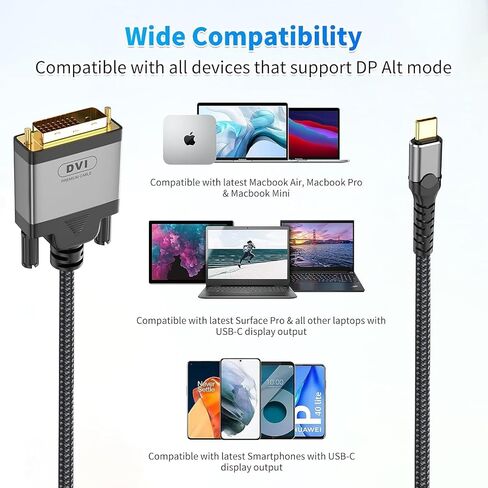USB C to DVI Cable 3.3 ft - Support 4K@30Hz 32 AWG Durable Cable,Type-C to DVI Adapter for Monitors, Projectors and Other Devices in Saudi Arabia
