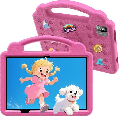 10 Inch Kids Tablet with Case, Android 15 Tablets for Age 3-12, 64GB Educational Pad, 5G WIFI6,Parental Control, Dual Camera, 6000mAh, Bluetooth (Pink) in Saudi Arabia