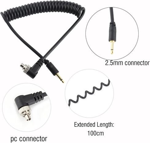 CHICIRIS Flash Sync Cable Professional Camera Flash Trigger Cord for Flashing Effects with Screw Lock, Extended Coiled Wire for Convenient Use, Suitable for Many Cameras and Triggers in Saudi Arabia