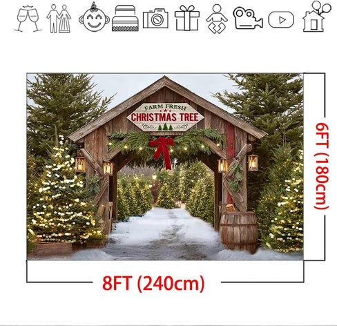 Mocsicka Christmas Tree Farm Backdrop Winter Pine Trees Winter Scene Vintage Christmas Farm Background Christmas Tree Holiday Party Photography Props (10x8ft) in Saudi Arabia