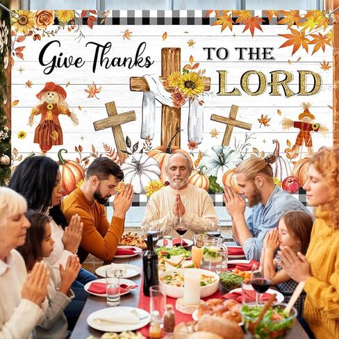 Mocsicka Give Thanks to The Lord Banner Backdrop Christian Happy Thanksgiving Backdrop Decorations Religious Thanksgiving Autumn Maple Leaves Friendsgiving Party Decorations 70.8 x 43.3 Inch in Saudi Arabia