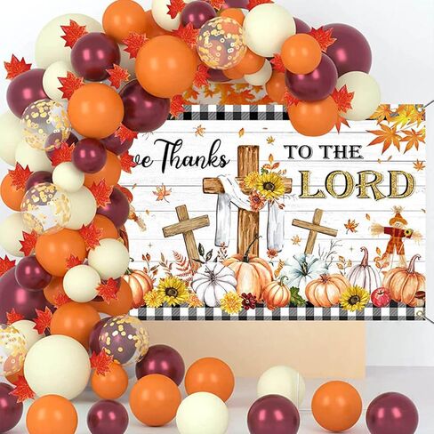 Mocsicka Give Thanks to The Lord Banner Backdrop Christian Happy Thanksgiving Backdrop Decorations Religious Thanksgiving Autumn Maple Leaves Friendsgiving Party Decorations 70.8 x 43.3 Inch in Saudi Arabia