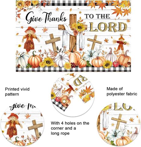 Mocsicka Give Thanks to The Lord Banner Backdrop Christian Happy Thanksgiving Backdrop Decorations Religious Thanksgiving Autumn Maple Leaves Friendsgiving Party Decorations 70.8 x 43.3 Inch in Saudi Arabia