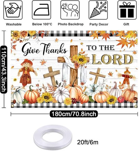 Mocsicka Give Thanks to The Lord Banner Backdrop Christian Happy Thanksgiving Backdrop Decorations Religious Thanksgiving Autumn Maple Leaves Friendsgiving Party Decorations 70.8 x 43.3 Inch in Saudi Arabia