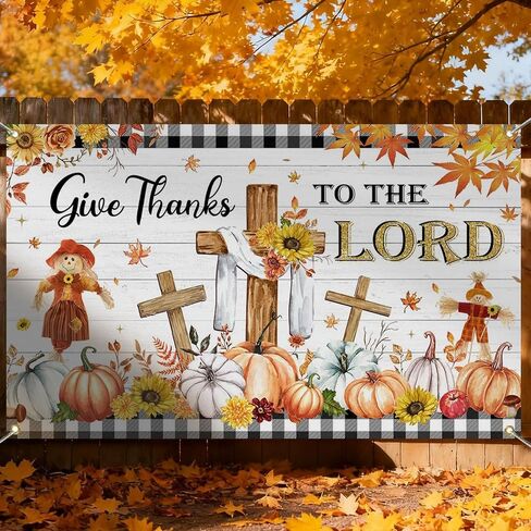 Mocsicka Give Thanks to The Lord Banner Backdrop Christian Happy Thanksgiving Backdrop Decorations Religious Thanksgiving Autumn Maple Leaves Friendsgiving Party Decorations 70.8 x 43.3 Inch in Saudi Arabia