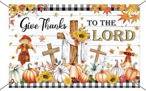 Mocsicka Give Thanks to The Lord Banner Backdrop Christian Happy Thanksgiving Backdrop Decorations Religious Thanksgiving Autumn Maple Leaves Friendsgiving Party Decorations 70.8 x 43.3 Inch in Saudi Arabia