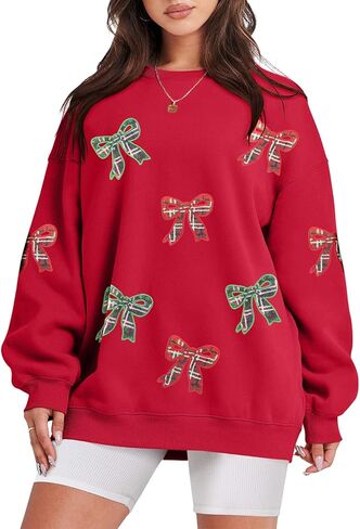Christmas Sweatshirts for Women Merry and Bright Shirt Christmas Tree Lights Sweatshirts Xmas Oversized Oversized Tops in Saudi Arabia