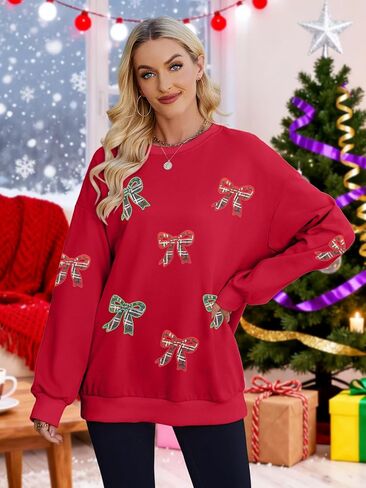 Christmas Sweatshirts for Women Merry and Bright Shirt Christmas Tree Lights Sweatshirts Xmas Oversized Oversized Tops in Saudi Arabia