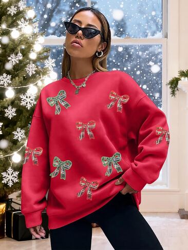 Christmas Sweatshirts for Women Merry and Bright Shirt Christmas Tree Lights Sweatshirts Xmas Oversized Oversized Tops in Saudi Arabia
