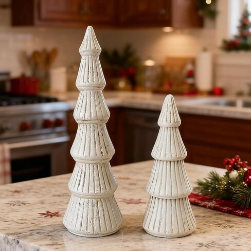 Wooden Christmas Trees Figurine, 2Pcs Gold Tree Figurines, Decorative Trees for Tabletop, Small Glittered Golden Xmas Tree Figurines for Christmas Mantle Indoor Decor in Saudi Arabia