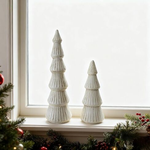 Wooden Christmas Trees Figurine, 2Pcs Gold Tree Figurines, Decorative Trees for Tabletop, Small Glittered Golden Xmas Tree Figurines for Christmas Mantle Indoor Decor in Saudi Arabia