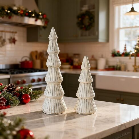 Wooden Christmas Trees Figurine, 2Pcs Gold Tree Figurines, Decorative Trees for Tabletop, Small Glittered Golden Xmas Tree Figurines for Christmas Mantle Indoor Decor in Saudi Arabia