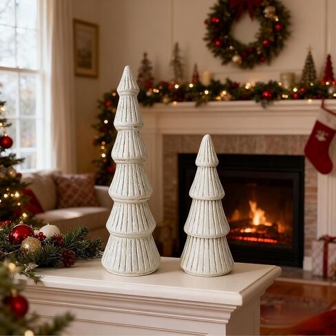 Wooden Christmas Trees Figurine, 2Pcs Gold Tree Figurines, Decorative Trees for Tabletop, Small Glittered Golden Xmas Tree Figurines for Christmas Mantle Indoor Decor in Saudi Arabia