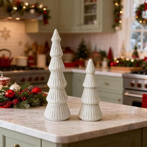 Wooden Christmas Trees Figurine, 2Pcs Gold Tree Figurines, Decorative Trees for Tabletop, Small Glittered Golden Xmas Tree Figurines for Christmas Mantle Indoor Decor in Saudi Arabia