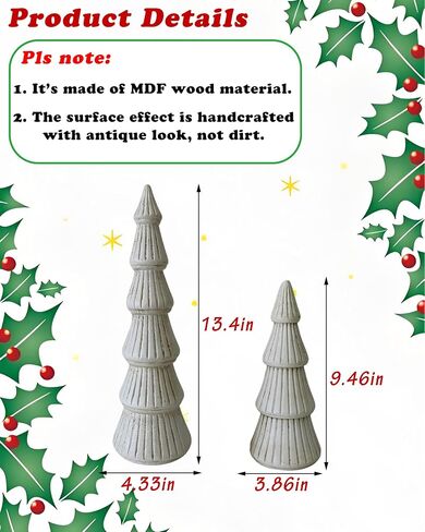 Wooden Christmas Trees Figurine, 2Pcs Gold Tree Figurines, Decorative Trees for Tabletop, Small Glittered Golden Xmas Tree Figurines for Christmas Mantle Indoor Decor in Saudi Arabia
