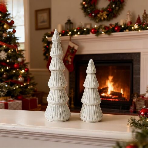 Wooden Christmas Trees Figurine, 2Pcs Gold Tree Figurines, Decorative Trees for Tabletop, Small Glittered Golden Xmas Tree Figurines for Christmas Mantle Indoor Decor in Saudi Arabia