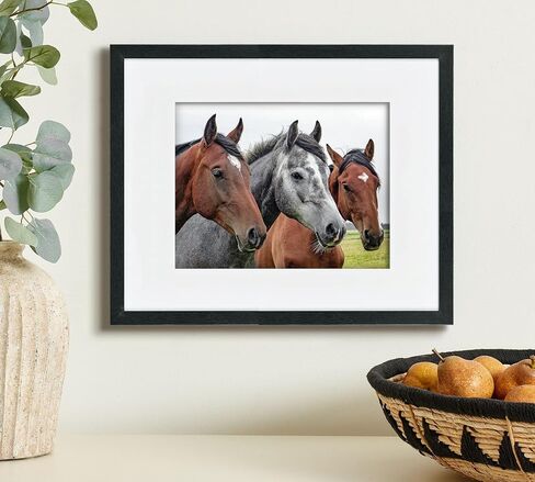 8x10 Wooden Picture Frame Set of 4 (with 5x7 Mat), Solid Wood with Real HD Glass, for Tabletop or Wall Mount, Home Office Photo Frames Collage Wall Décor, Black in Saudi Arabia