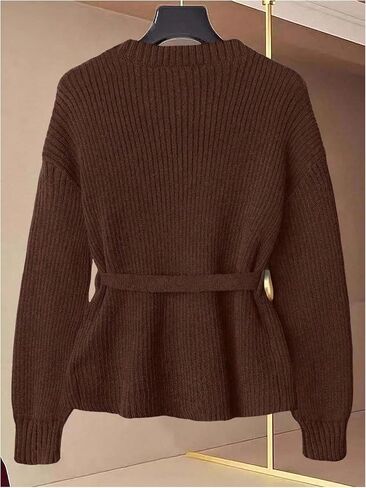 Verdusa Women's Old Money Ribbed Knit Cardigan Long Sleeve Asymmetrical Belted Sweaters in Saudi Arabia