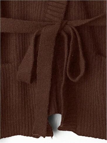 Verdusa Women's Old Money Ribbed Knit Cardigan Long Sleeve Asymmetrical Belted Sweaters in Saudi Arabia