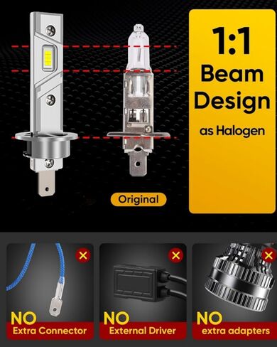 H7 Bulb 35000LM 120W, High and Low Beam, 6500K White, 1:1 Mini Size Plug and Play, Non Polarity, Fanless H7 Fog Lights, 500% brightness upgrade, 30000 Hours of Service Life （Pack of 2） in Kuwait