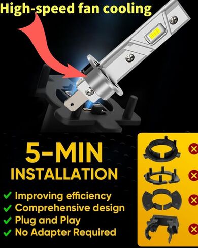 H7 Bulb 35000LM 120W, High and Low Beam, 6500K White, 1:1 Mini Size Plug and Play, Non Polarity, Fanless H7 Fog Lights, 500% brightness upgrade, 30000 Hours of Service Life （Pack of 2） in Kuwait