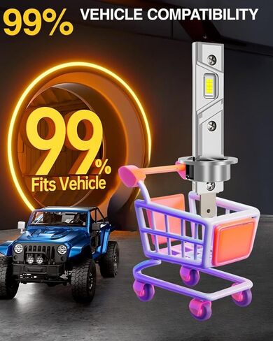 H7 Bulb 35000LM 120W, High and Low Beam, 6500K White, 1:1 Mini Size Plug and Play, Non Polarity, Fanless H7 Fog Lights, 500% brightness upgrade, 30000 Hours of Service Life （Pack of 2） in Kuwait