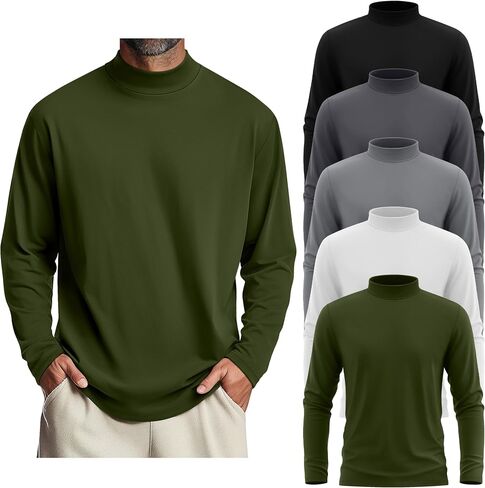 5 Pack Mens Big and Tall Mock Turtleneck Long Sleeve Shirts Plus Size Basic Casual Thermal Pullover Tops in Saudi Arabia