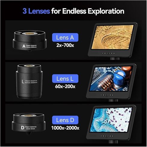 مجهر لحام رقمي 2000X10.1 مجهر HDMI مع حلقة مجهرية خفيفة 3 عدسات للإصلاح (بدون حصيرة) in Kuwait