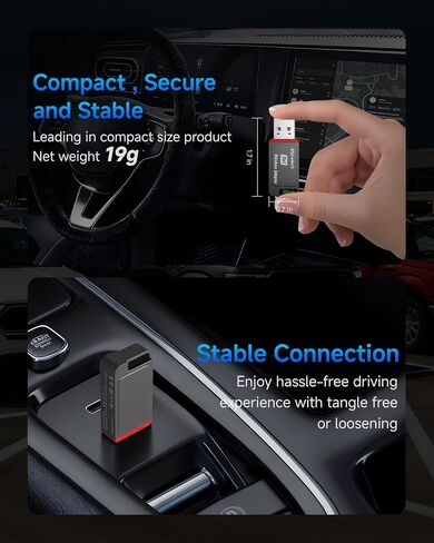 محول CarPlay اللاسلكي 2 في 1 لـ iPhone & Android ، قم بتحويل سلكية إلى محول Apple CarPlay اللاسلكي ، وحجم مصغرة مع كابل التمديد USB و USB-A/Type-C ، والتحكم المستقر ولا يوجد تأخير in Kuwait