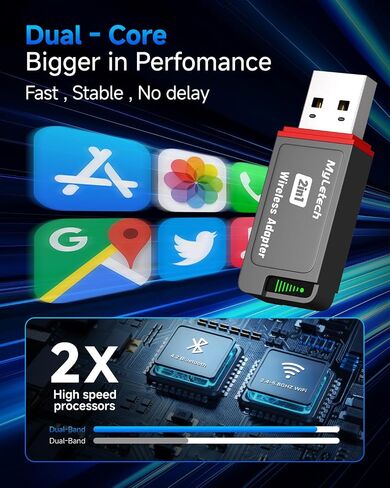 محول CarPlay اللاسلكي 2 في 1 لـ iPhone & Android ، قم بتحويل سلكية إلى محول Apple CarPlay اللاسلكي ، وحجم مصغرة مع كابل التمديد USB و USB-A/Type-C ، والتحكم المستقر ولا يوجد تأخير in Kuwait