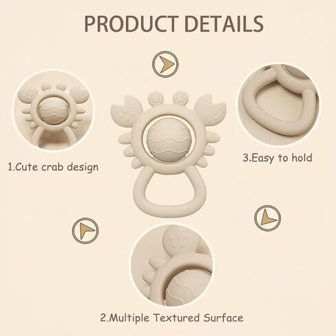 Baby Teething Toys Baby Rattle Toys Food Grade Silicone Rattles and Teethers for Newborn Soft Infants Toddlers Crab Shake Rattle Chew Toy BPA Free Babies Boy and Girl Gift in Kuwait