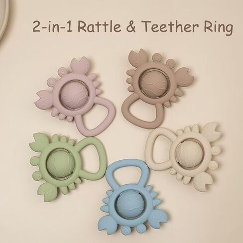 Baby Teething Toys Baby Rattle Toys Food Grade Silicone Rattles and Teethers for Newborn Soft Infants Toddlers Crab Shake Rattle Chew Toy BPA Free Babies Boy and Girl Gift in Kuwait